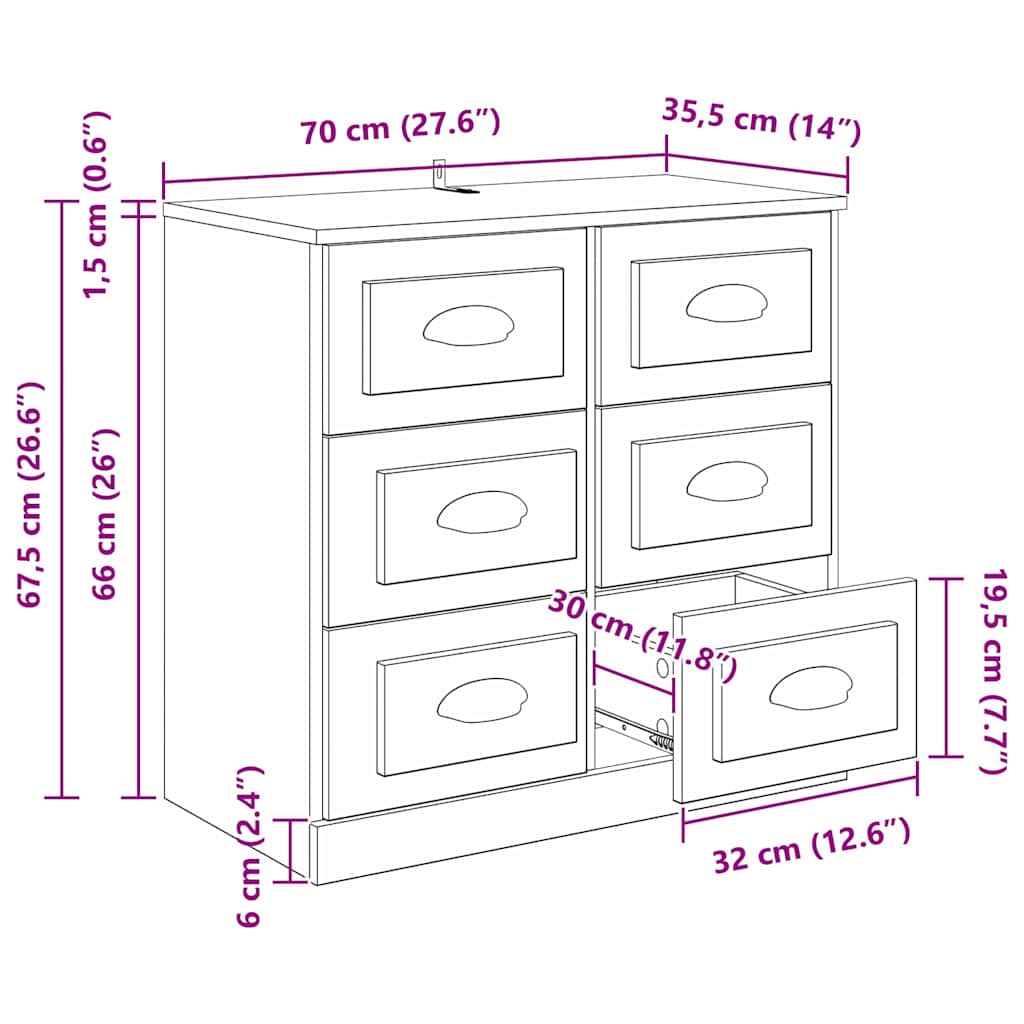 vidaXL Sideboard Schwarz Eichen-Optik 70 x 35,5 x 67,5 cm