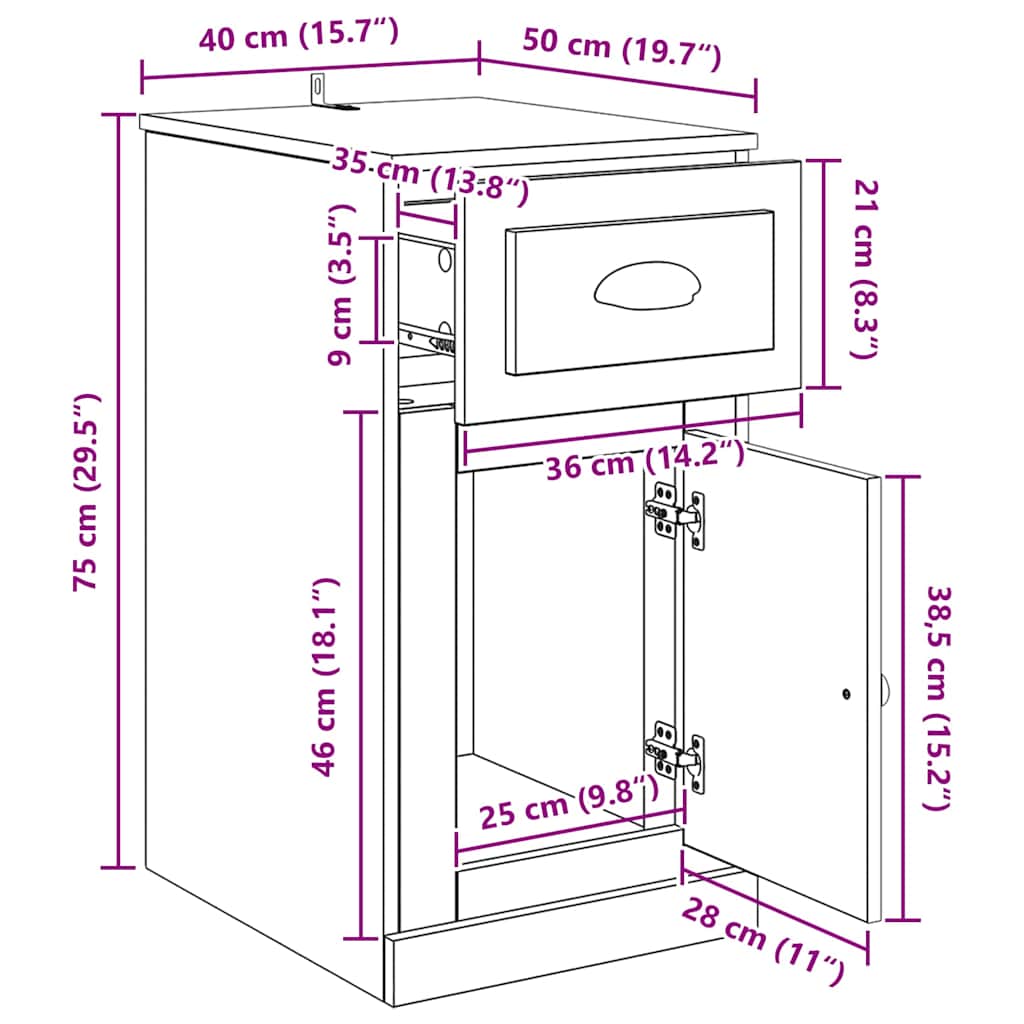 vidaXL Seitenschrank Schwarz Eichen-Optik 40 x 50 x 75 cm