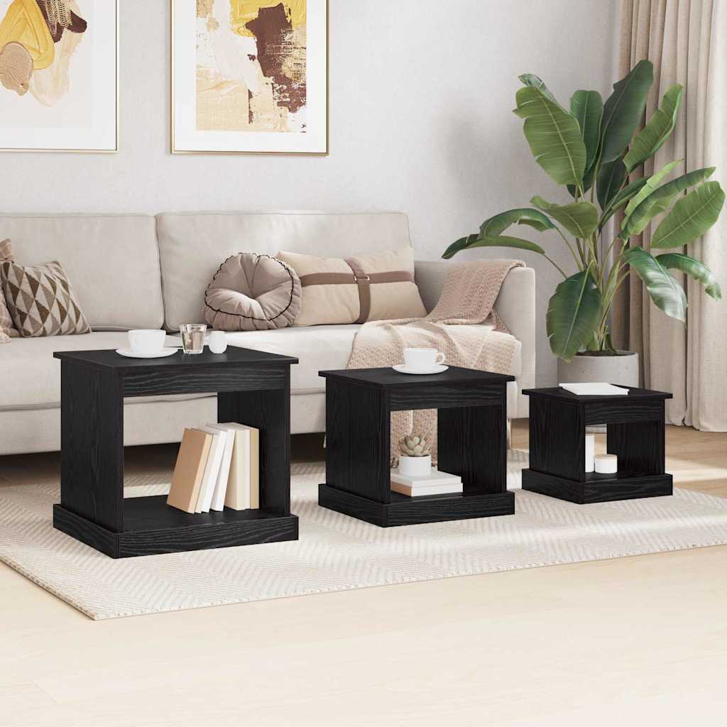 vidaXL Couchtisch 3 pcs Schwarz Eichen-Optik Holzwerkstoff