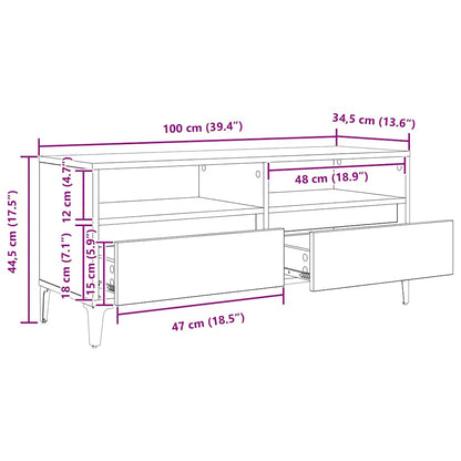 vidaXL Meuble TV Noir aspect chêne 100 x 34,5 x 44,5 cm