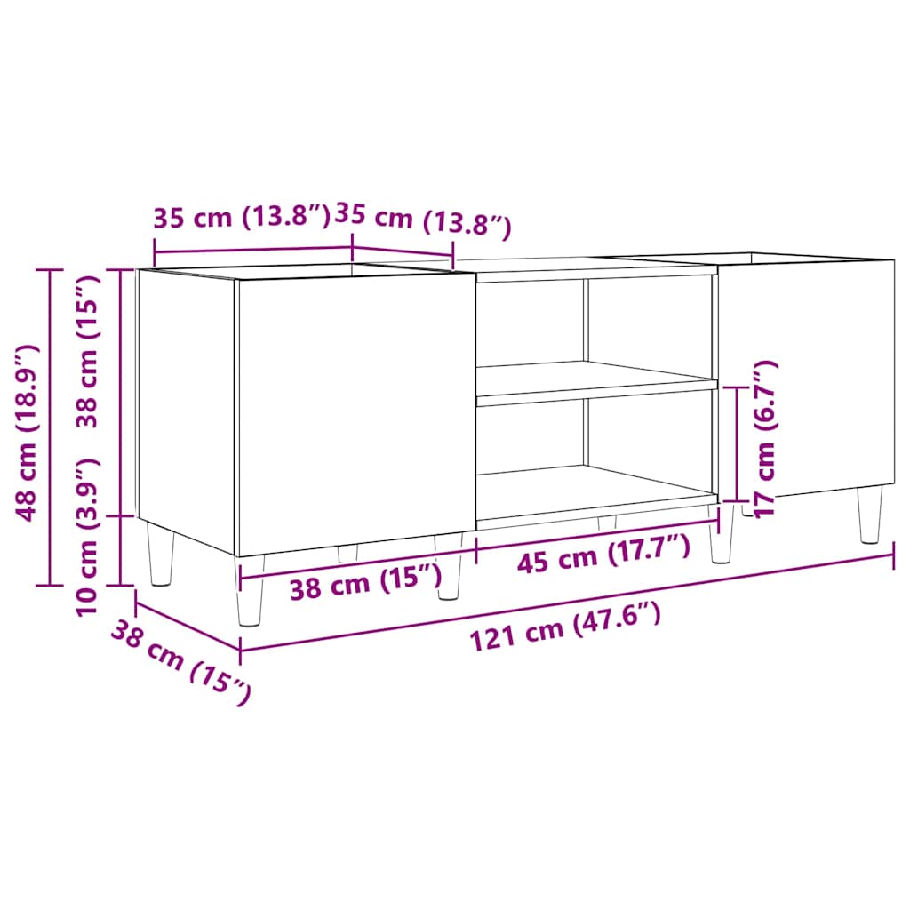 vidaXL Meuble pour disques vinyles en bois de récupération 121 x 38 x 48 cm Bois d'ingénierie