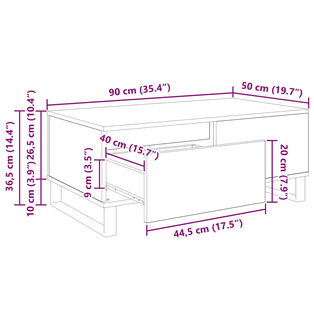 vidaXL Couchtisch Altholz 90 x 50 x 36,5 cm Holzwerkstoff