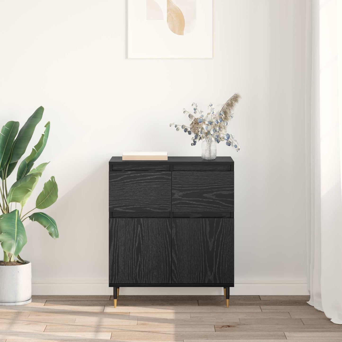 vidaXL Sideboard mit Schubladen Schwarz Eichen-Optik 60 x 35 x 70 cm