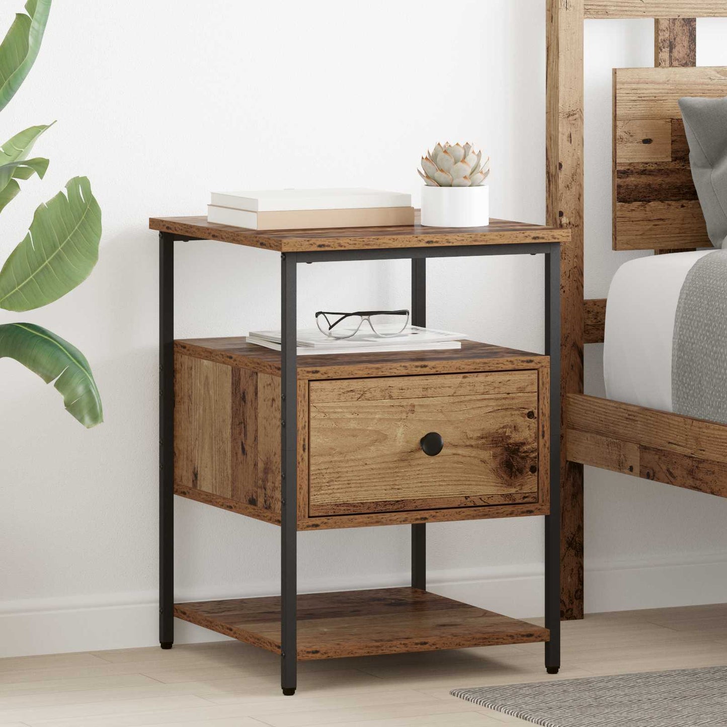 vidaXL Nachttisch mit Schubladen Altholz 40 x 42 x 56 cm Holzwerkstoff