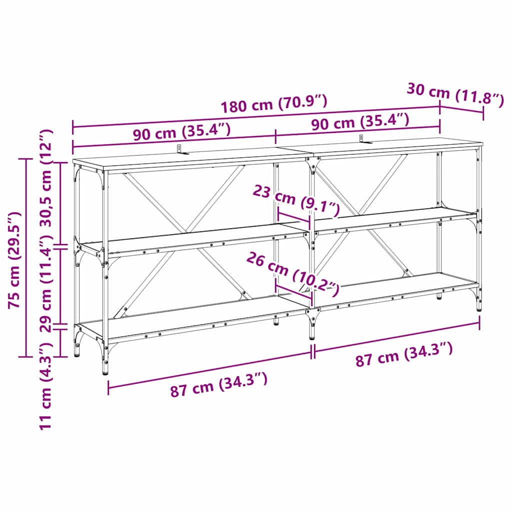 vidaXL Konsolentisch Artisan-Eiche 180 x 30 x 75 cm Holzwerkstoff