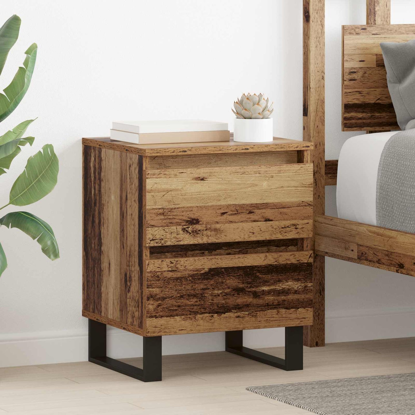 vidaXL Nachttisch mit Schubladen Altholz 40 x 35 x 50 cm Holzwerkstoff