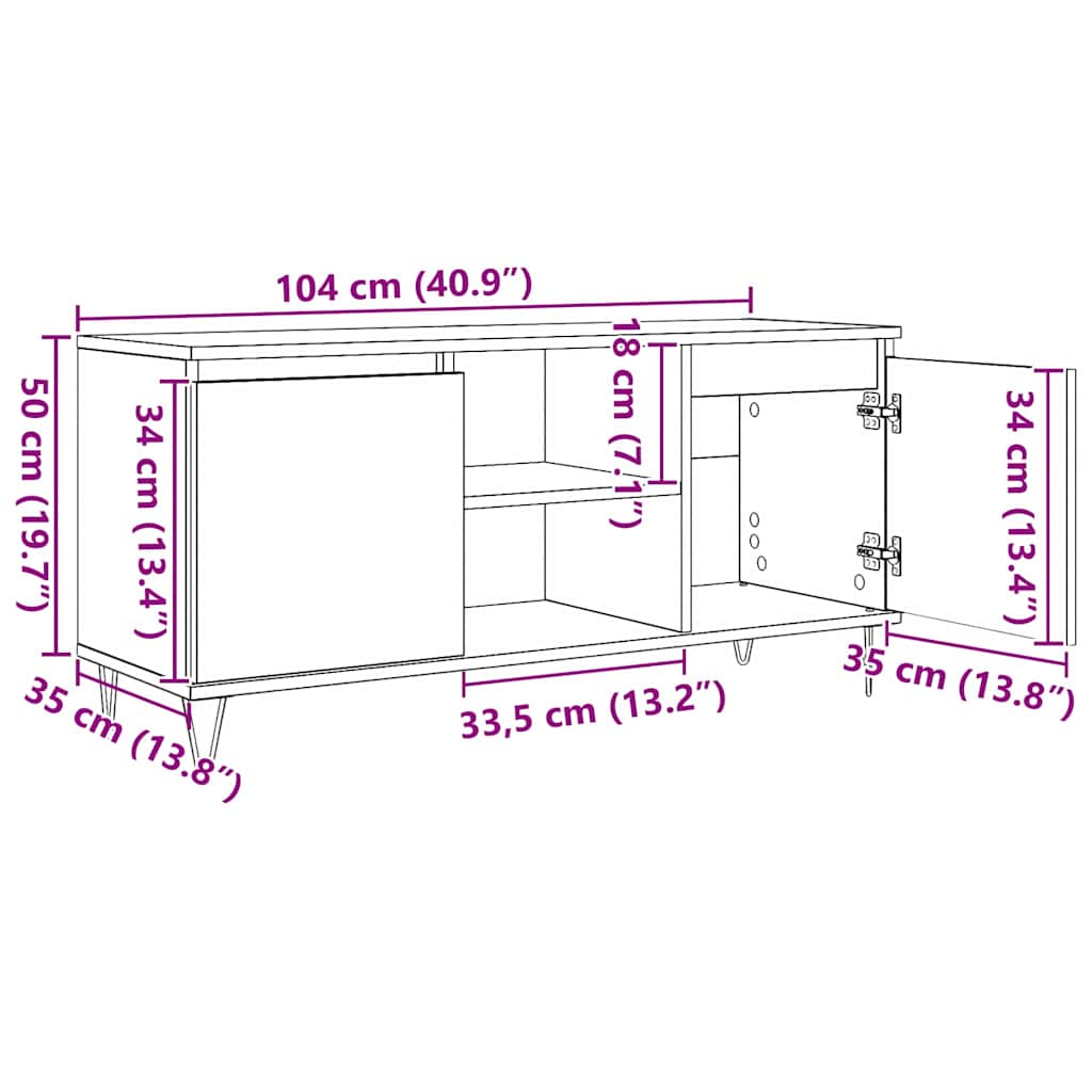 vidaXL TV-Schränk Schwarz Eichen-Optik 104 x 35 x 50 cm Holzwerkstoff