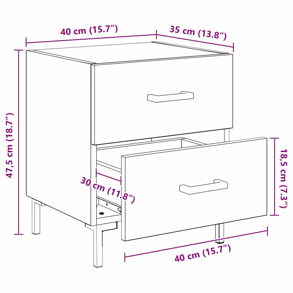 vidaXL Nachttisch Altholz 40 x 35 x 47,5 cm Holzwerkstoff