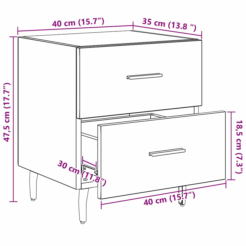 vidaXL Table de chevet Noir aspect chêne 40 x 35 x 47,5 cm Bois d'ingénierie