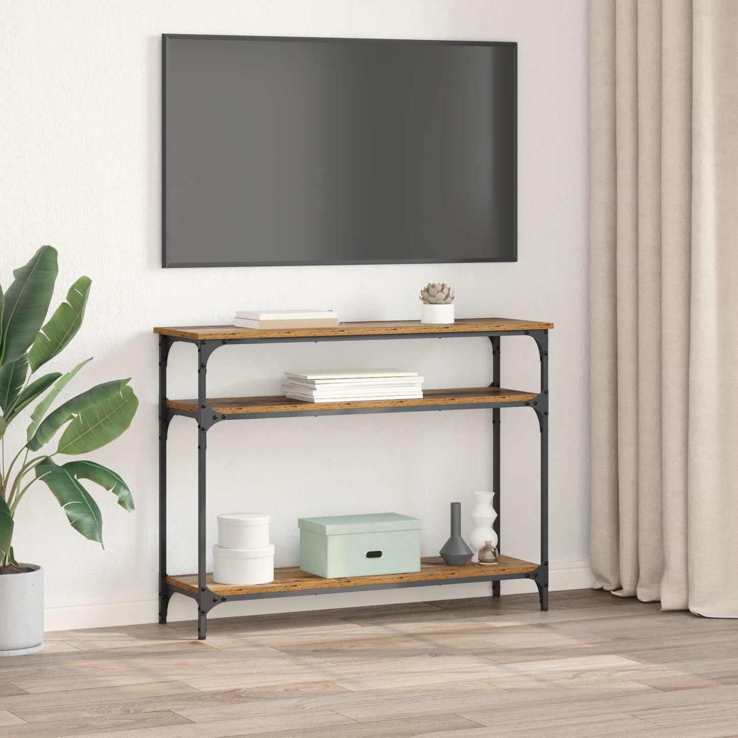vidaXL Konsolentisch mit Regal Altholz 100 x 29 x 75 cm Holzwerkstoff