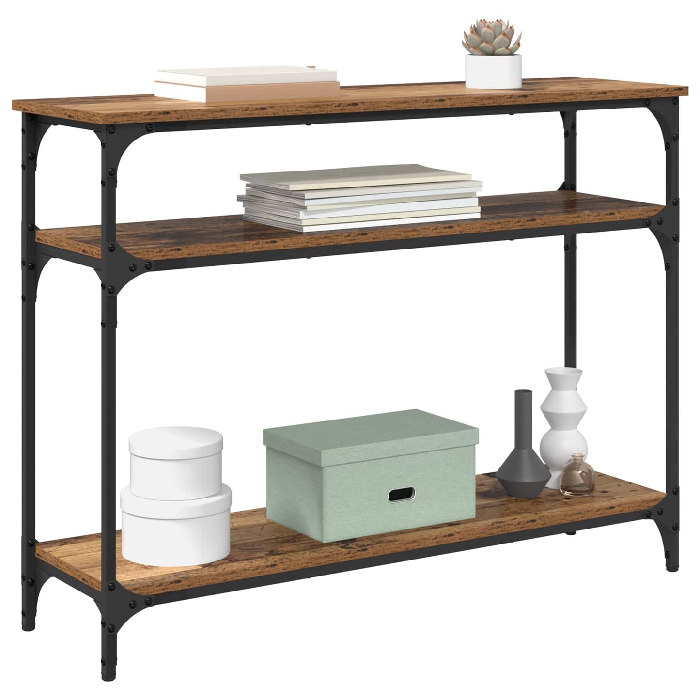 vidaXL Konsolentisch mit Regal Altholz 100 x 29 x 75 cm Holzwerkstoff