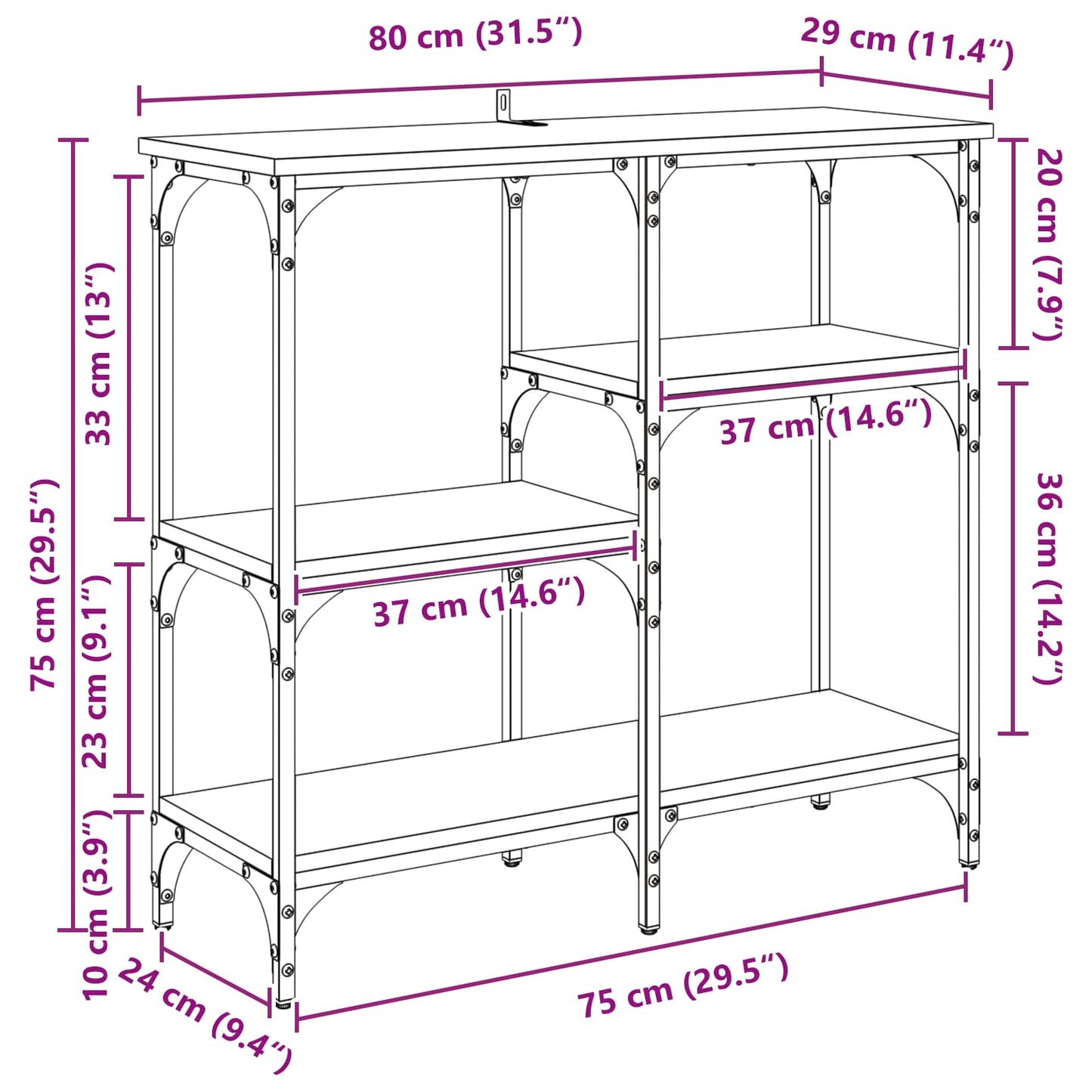 Konsolentisch Artisan-Eiche 80 x 29 x 75 cm Holzwerkstoff