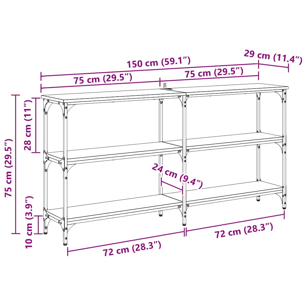 vidaXL Konsolentisch Artisan-Eiche 150 x 29 x 75 cm