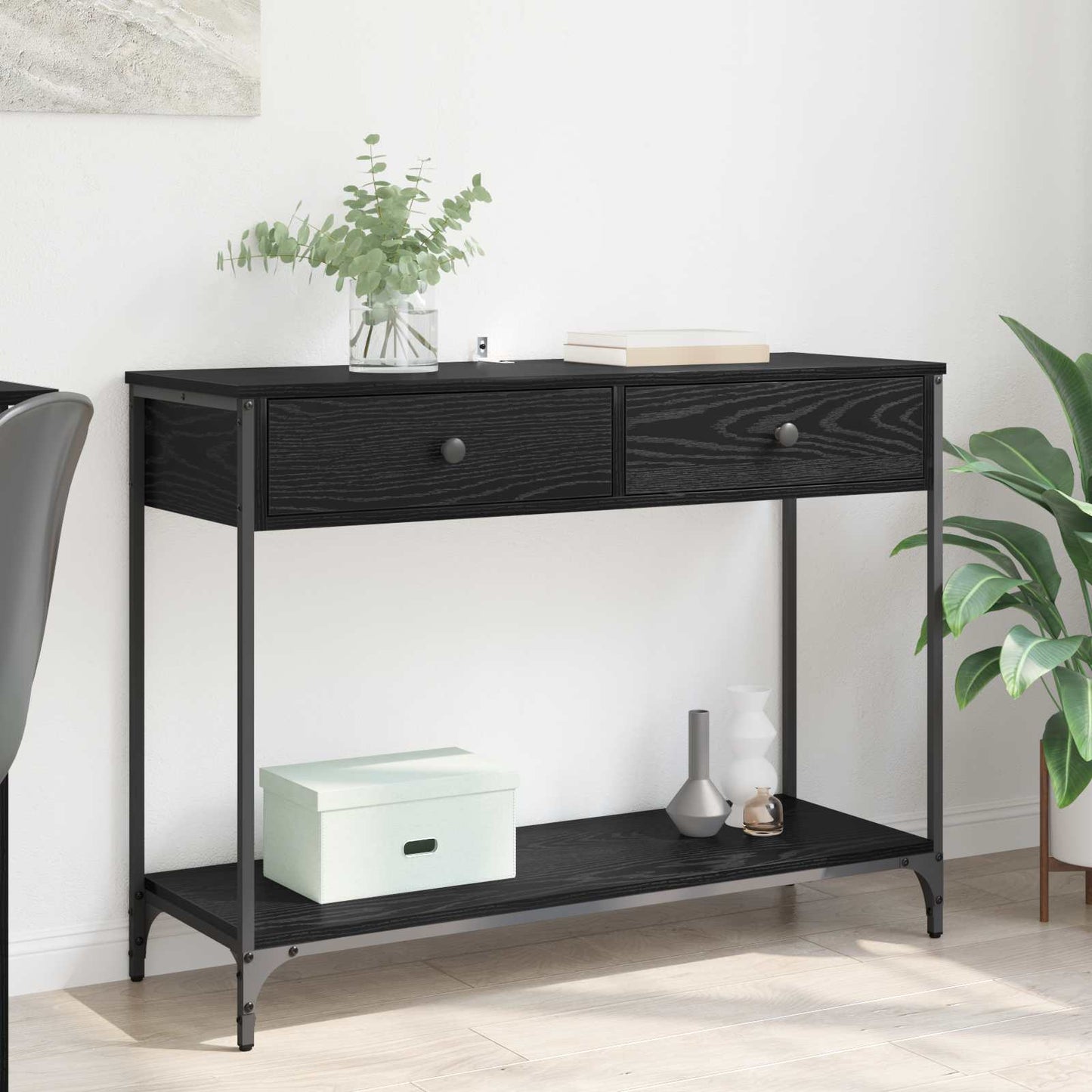 vidaXL Konsolentisch Schwarz Eichen-Optik 100 x 34,5 x 75 cm