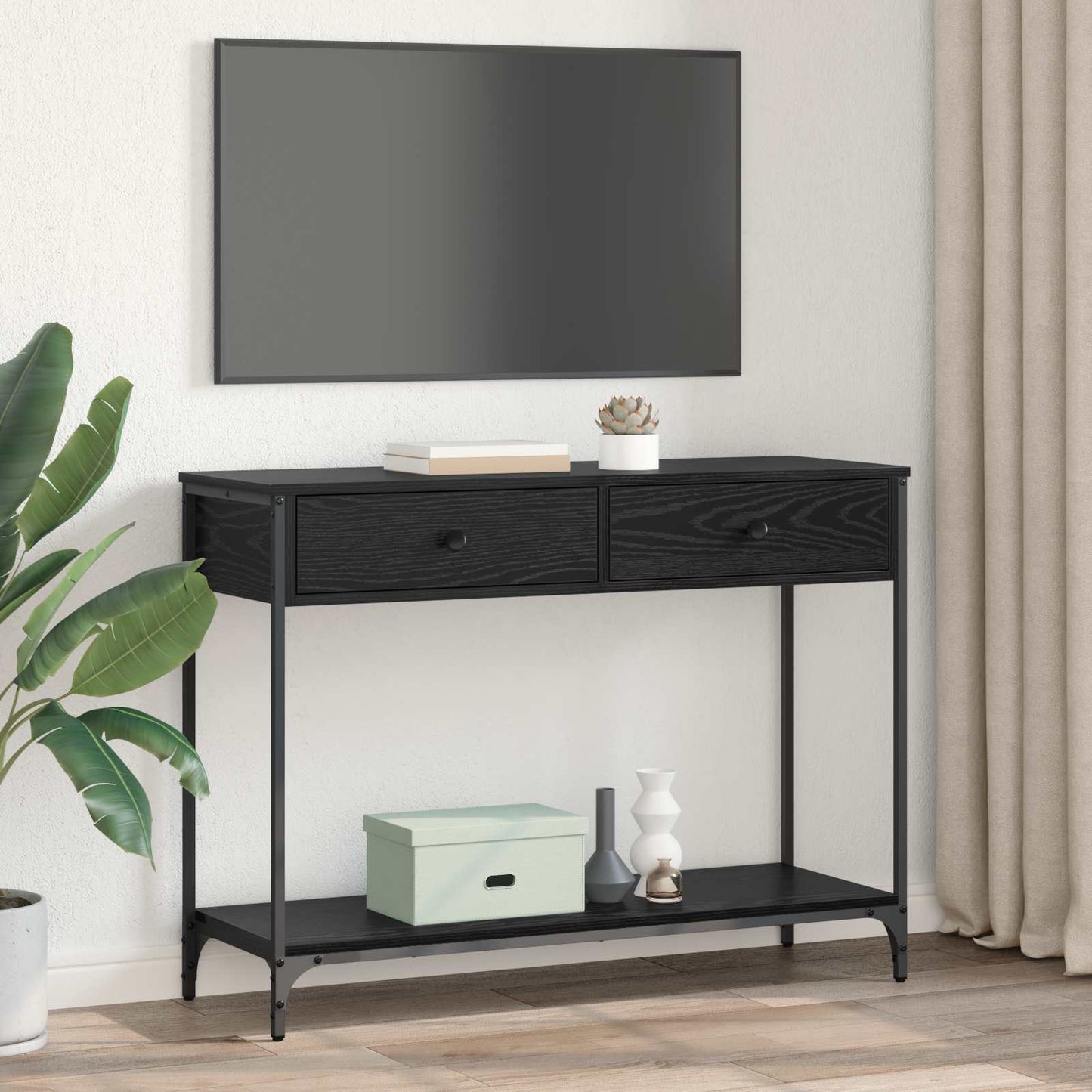 vidaXL Konsolentisch Schwarz Eichen-Optik 100 x 34,5 x 75 cm