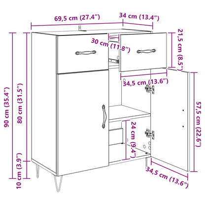 vidaXL Sideboard Artisan-Eiche 69,5 x 34 x 90 cm Holzwerkstoff