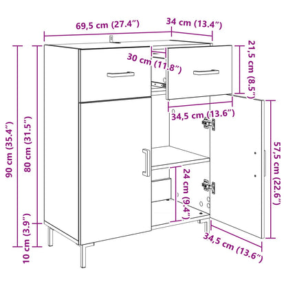 vidaXL Sideboard Schwarz Eichen-Optik 69,5 x 34 x 90 cm Holzwerkstoff