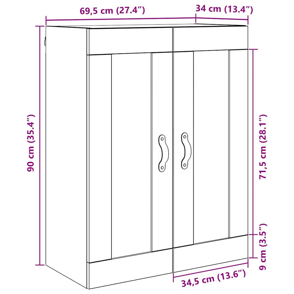 vidaXL Wandschrank Altholz 69,5 x 34 x 90 cm Holzwerkstoff