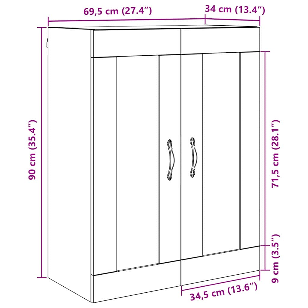 vidaXL Wandschrank Artisan-Eiche 69,5 x 34 x 90 cm Holzwerkstoff