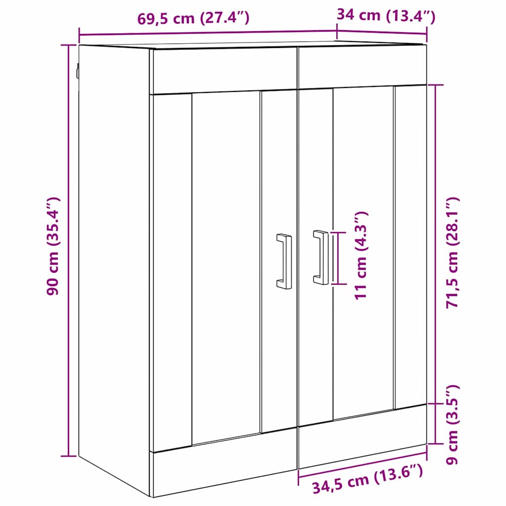 vidaXL Wandschrank Schwarz Eichen-Optik 69,5 x 34 x 90 cm