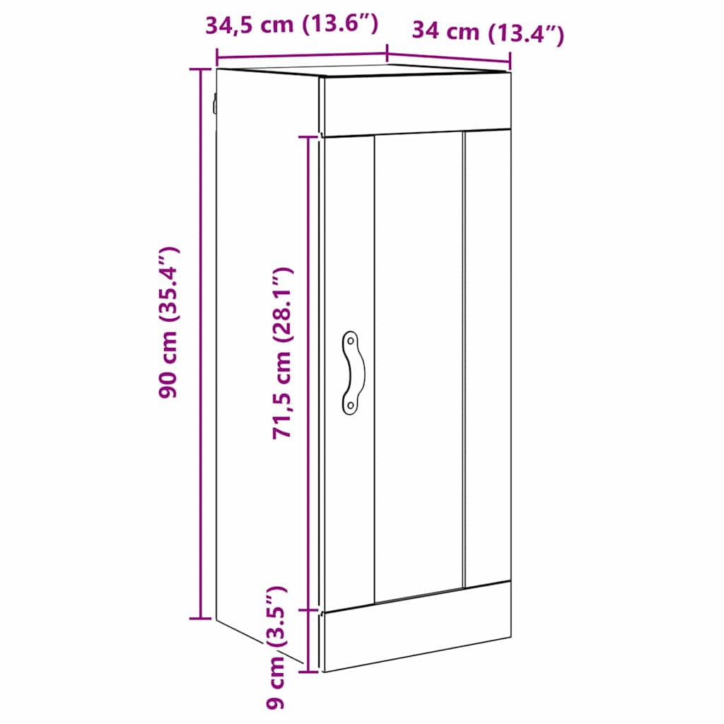 vidaXL Wandschrank Artisan-Eiche 34,5 x 34 x 90 cm Holzwerkstoff