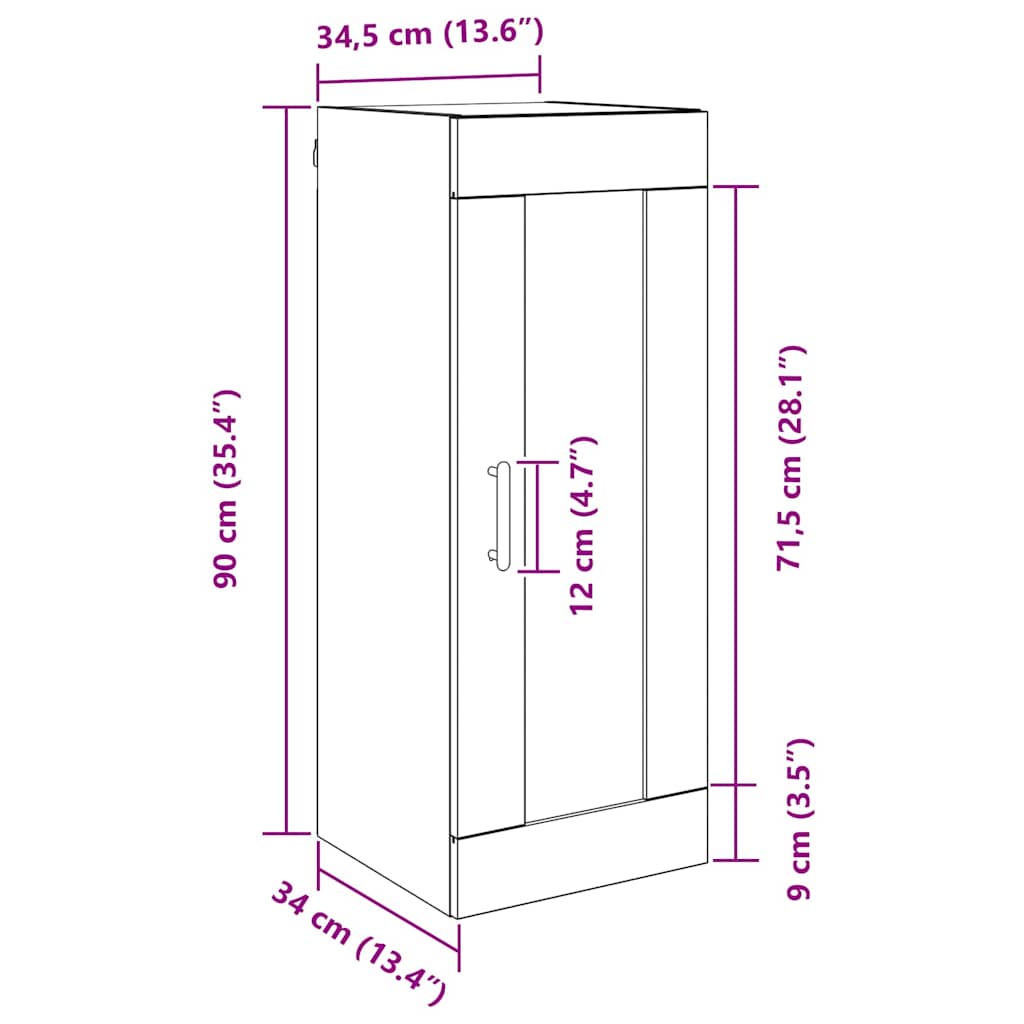 Wandschrank Schwarz Eichen-Optik 34,5 x 34 x 90 cm