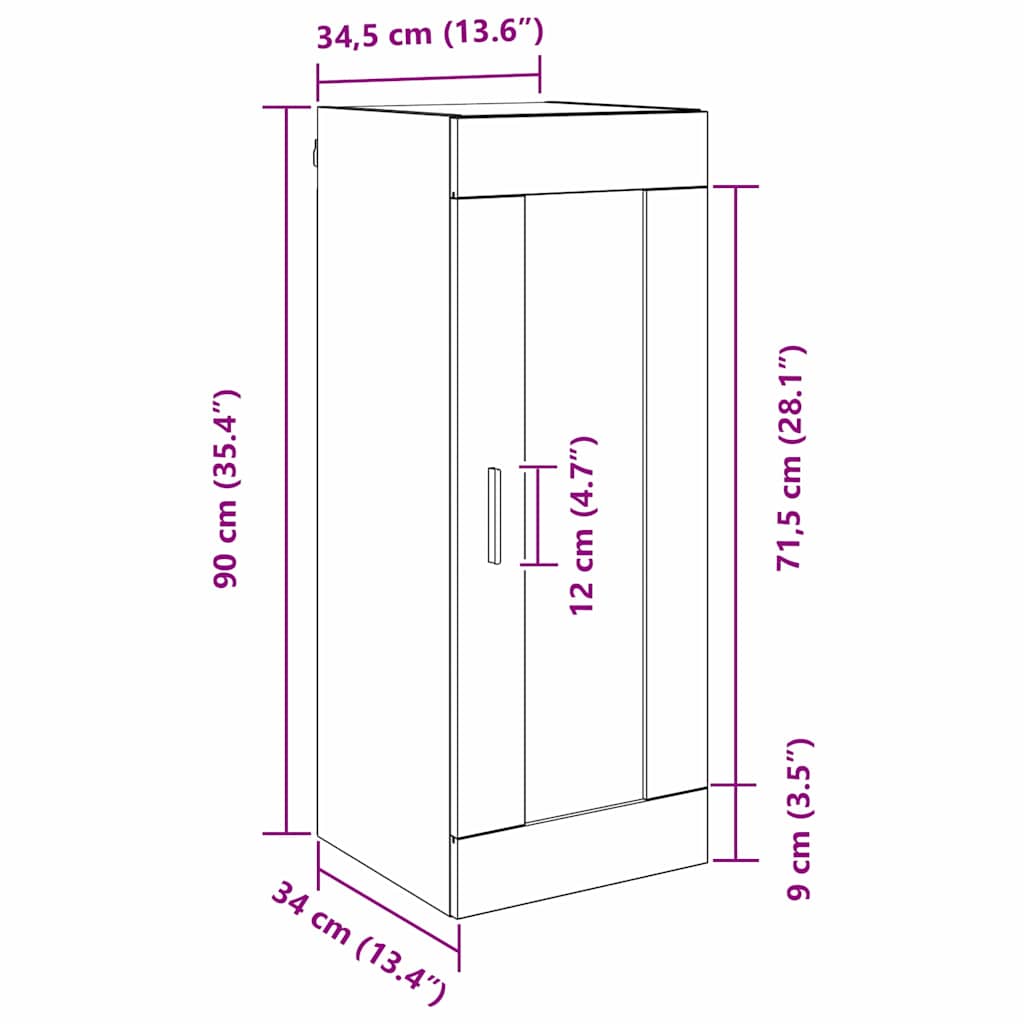 vidaXL Wandschrank Schwarz Eichen-Optik 34,5 x 34 x 90 cm