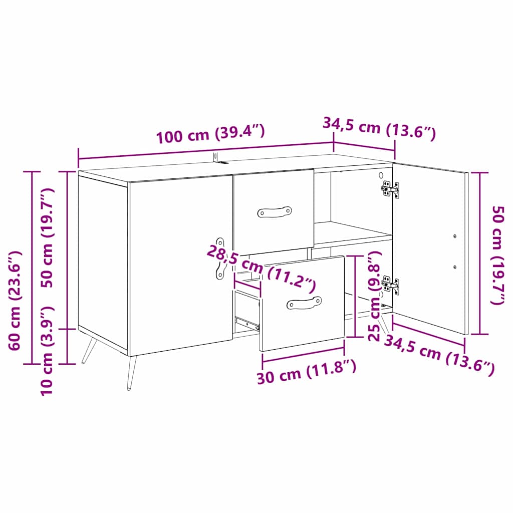 Sideboard mit Schubladen Altholz 100 x 36 x 60 cm Holzwerkstoff