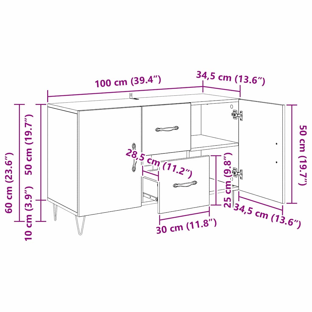 Sideboard Artisan-Eiche 100 x 36 x 60 cm Holzwerkstoff