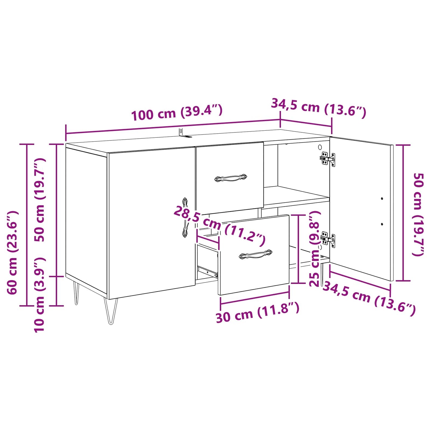 vidaXL Sideboard Artisan-Eiche 100 x 36 x 60 cm Holzwerkstoff
