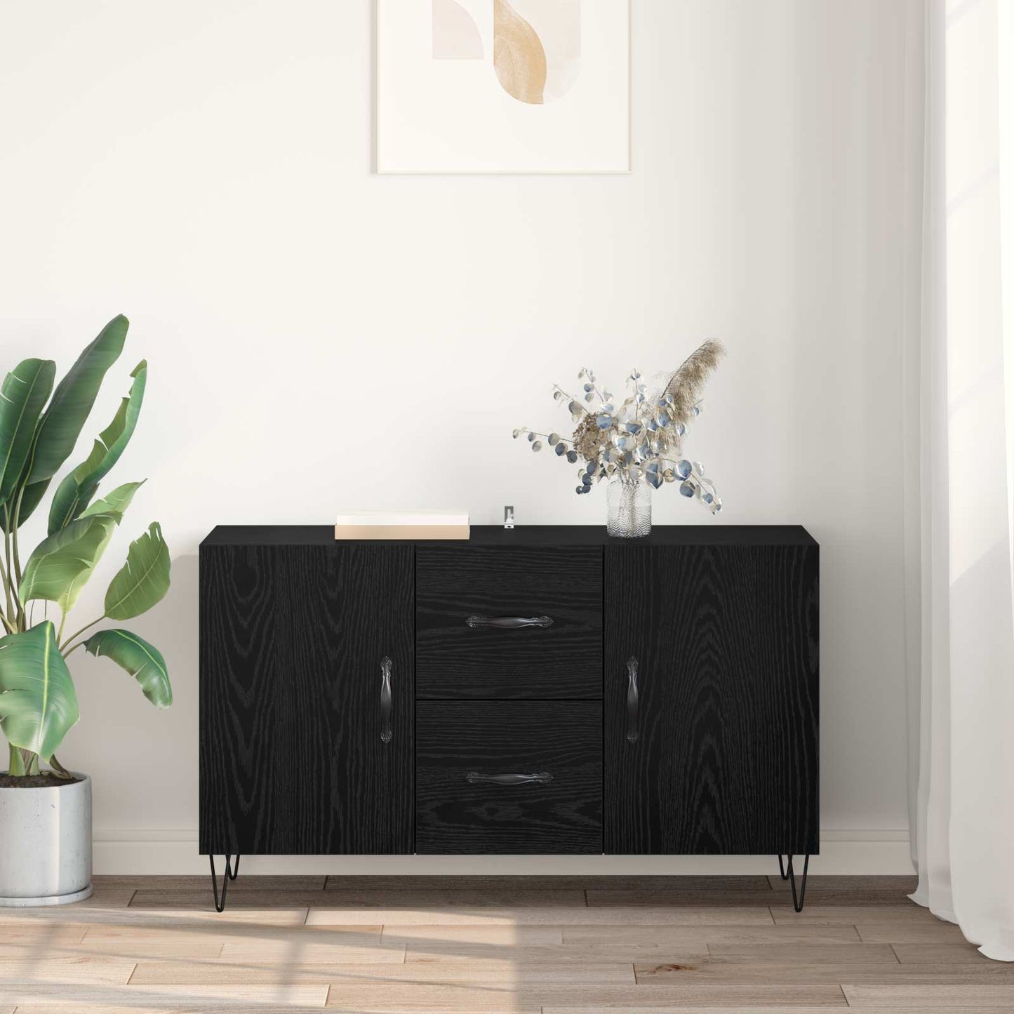 vidaXL Sideboard Schwarz Eichen-Optik 100 x 36 x 60 cm Holzwerkstoff