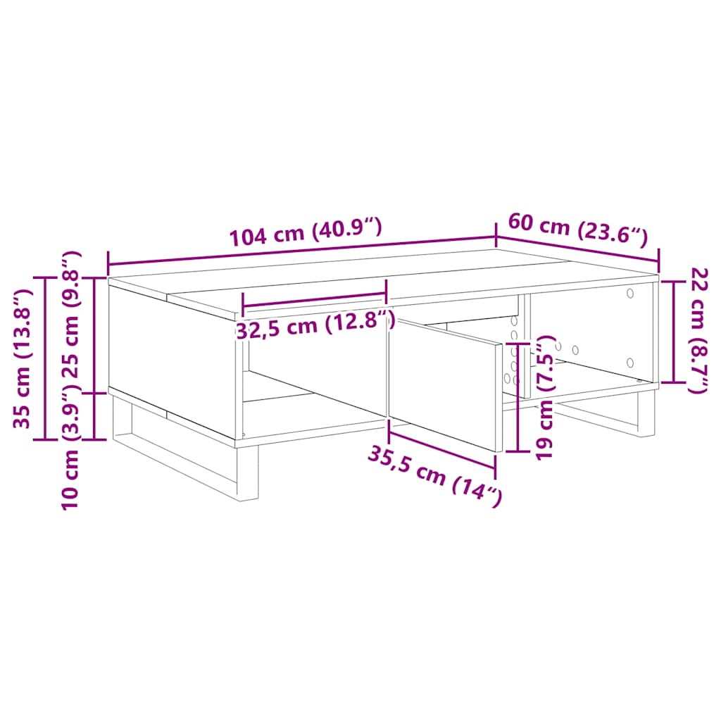vidaXL Couchtisch Artisan-Eiche 104 x 60 x 35 cm Holzwerkstoff