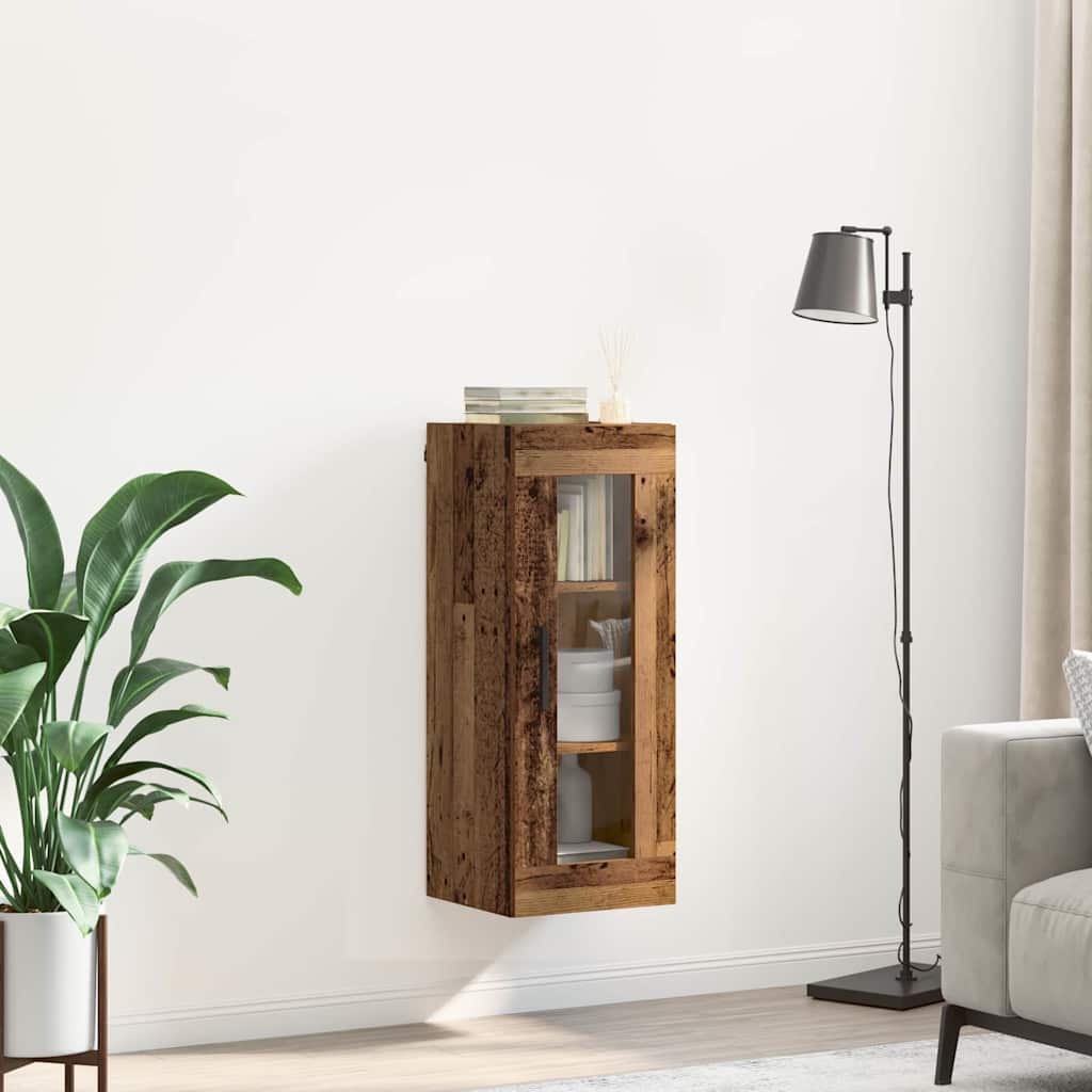 vidaXL Wandschrank Altholz 34,5 x 34 x 90 cm Engineered Wood und Glas