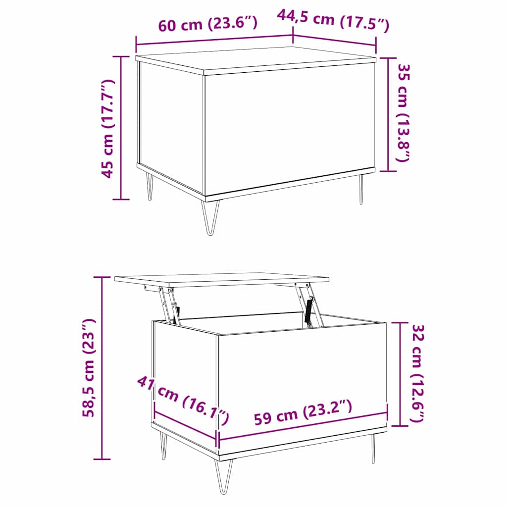 vidaXL Couchtisch Altholz 60 x 44,5 x 45 cm Holzwerkstoff