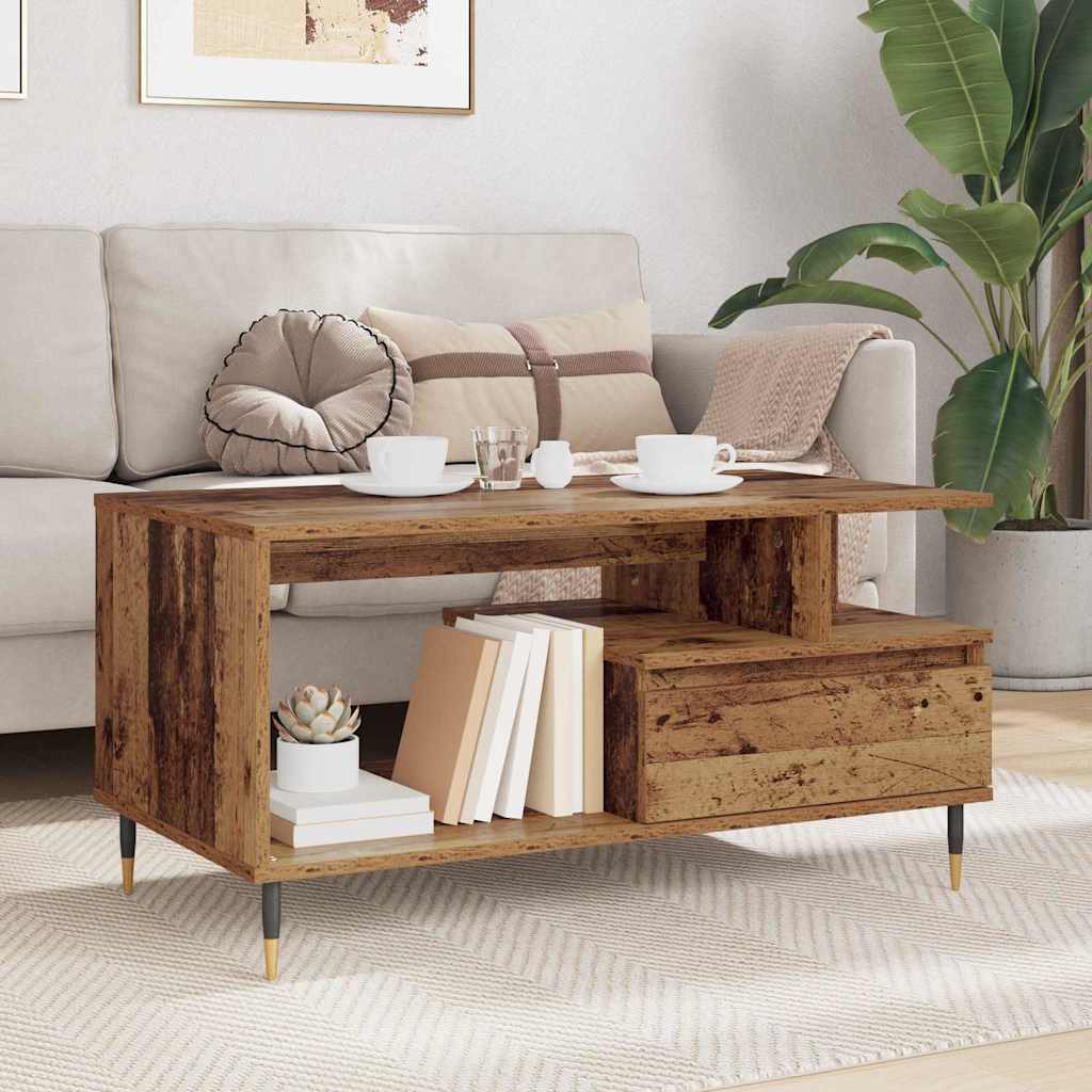 vidaXL Couchtisch mit Schubladen Altholz 90 x 49 x 45 cm Holzwerkstoff