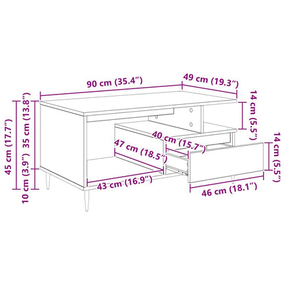 vidaXL Couchtisch Artisan-Eiche 90 x 49 x 45 cm Holzwerkstoff