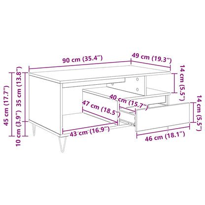 vidaXL Couchtisch Schwarz Eichen-Optik 90 x 49 x 45 cm Holzwerkstoff