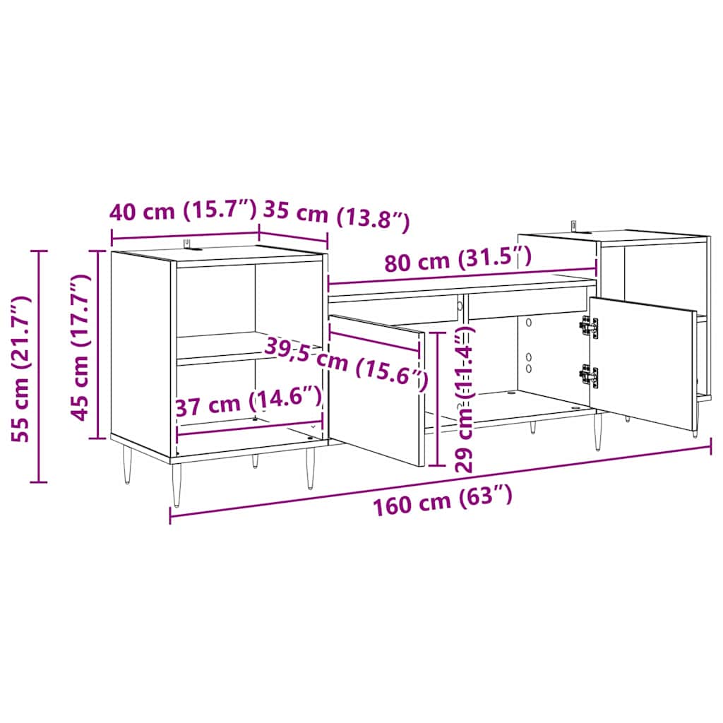 vidaXL TV-Schränk Schwarz Eichen-Optik 160 x 35 x 55 cm Holzwerkstoff