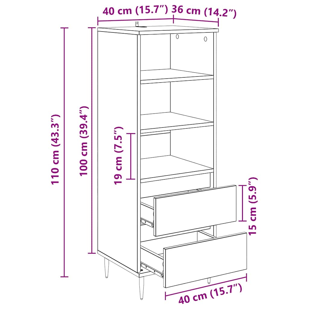 vidaXL Highboard Artisan-Eiche 40 x 36 x 110 cm Holzwerkstoff