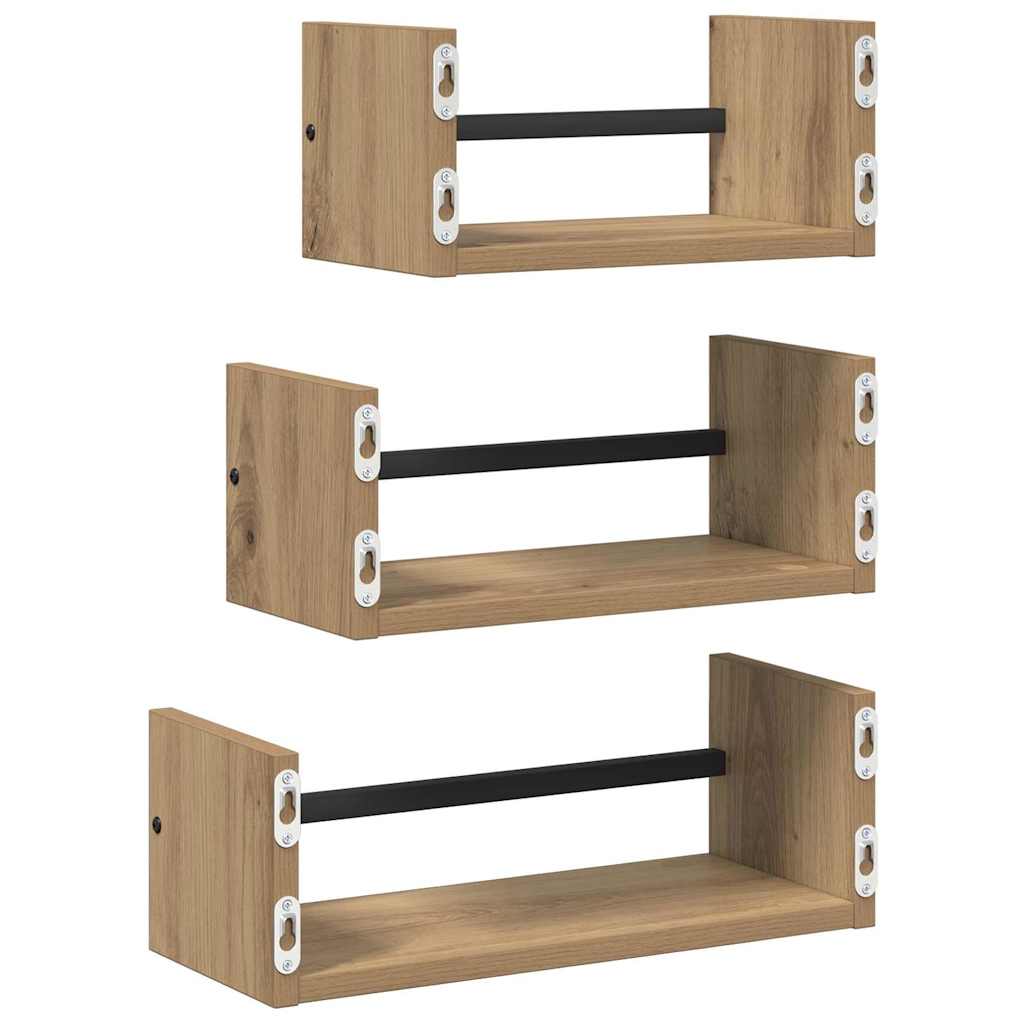 vidaXL Wandregal-Set 3 pcs Artisan-Eiche 40x16x14cm Holzwerkstoff