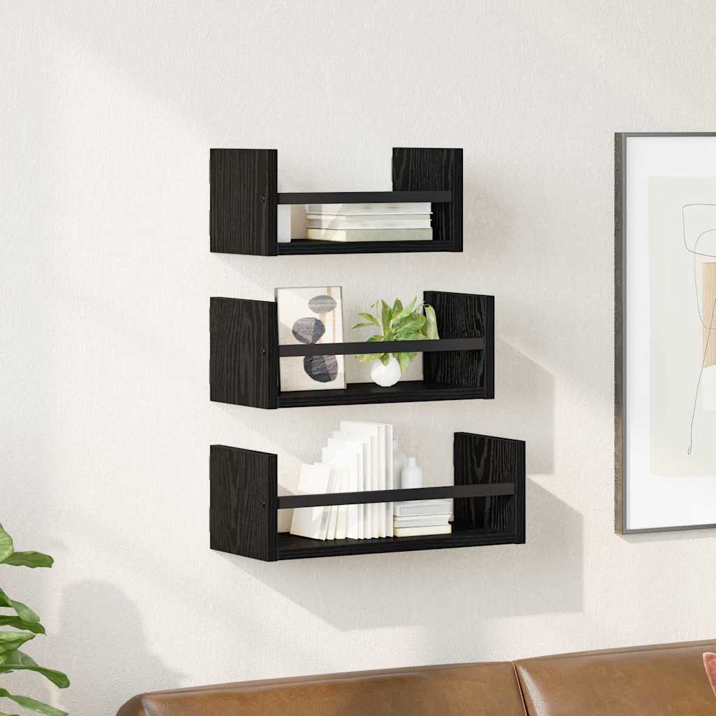 vidaXL Wandregal-Set mit Regal 3 pcs Schwarz Eichen-Optik 40x16x14cm