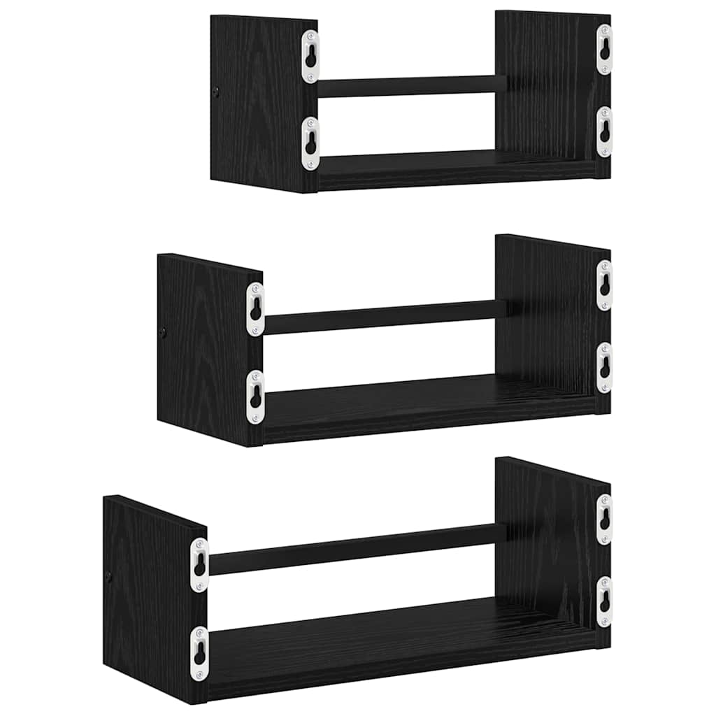 vidaXL Wandregal-Set mit Regal 3 pcs Schwarz Eichen-Optik 40x16x14cm