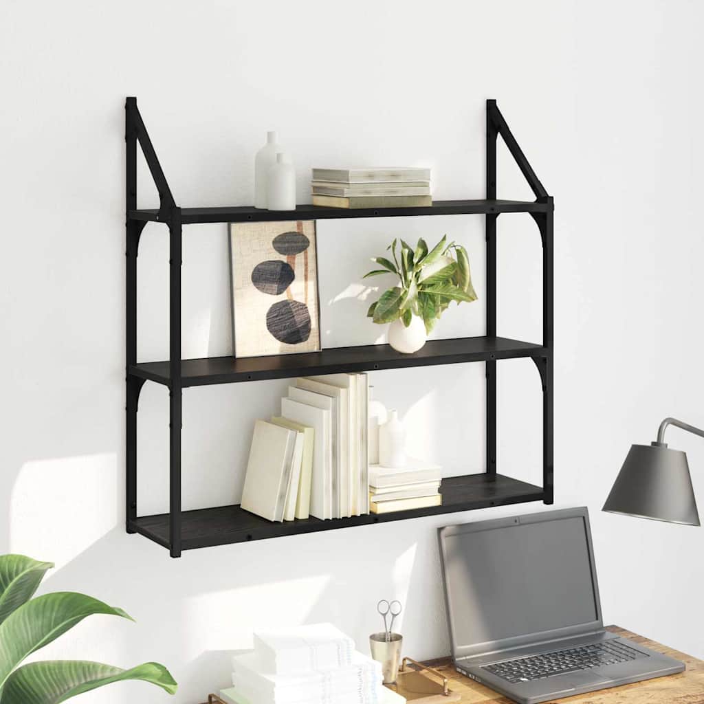 vidaXL Wandregal Schwarz Eichen-Optik 80 x 21 x 78,5 cm Holzwerkstoff