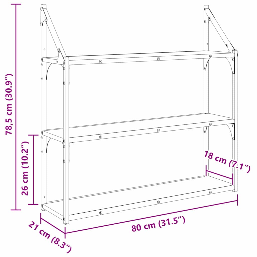 vidaXL Wandregal Schwarz Eichen-Optik 80 x 21 x 78,5 cm Holzwerkstoff