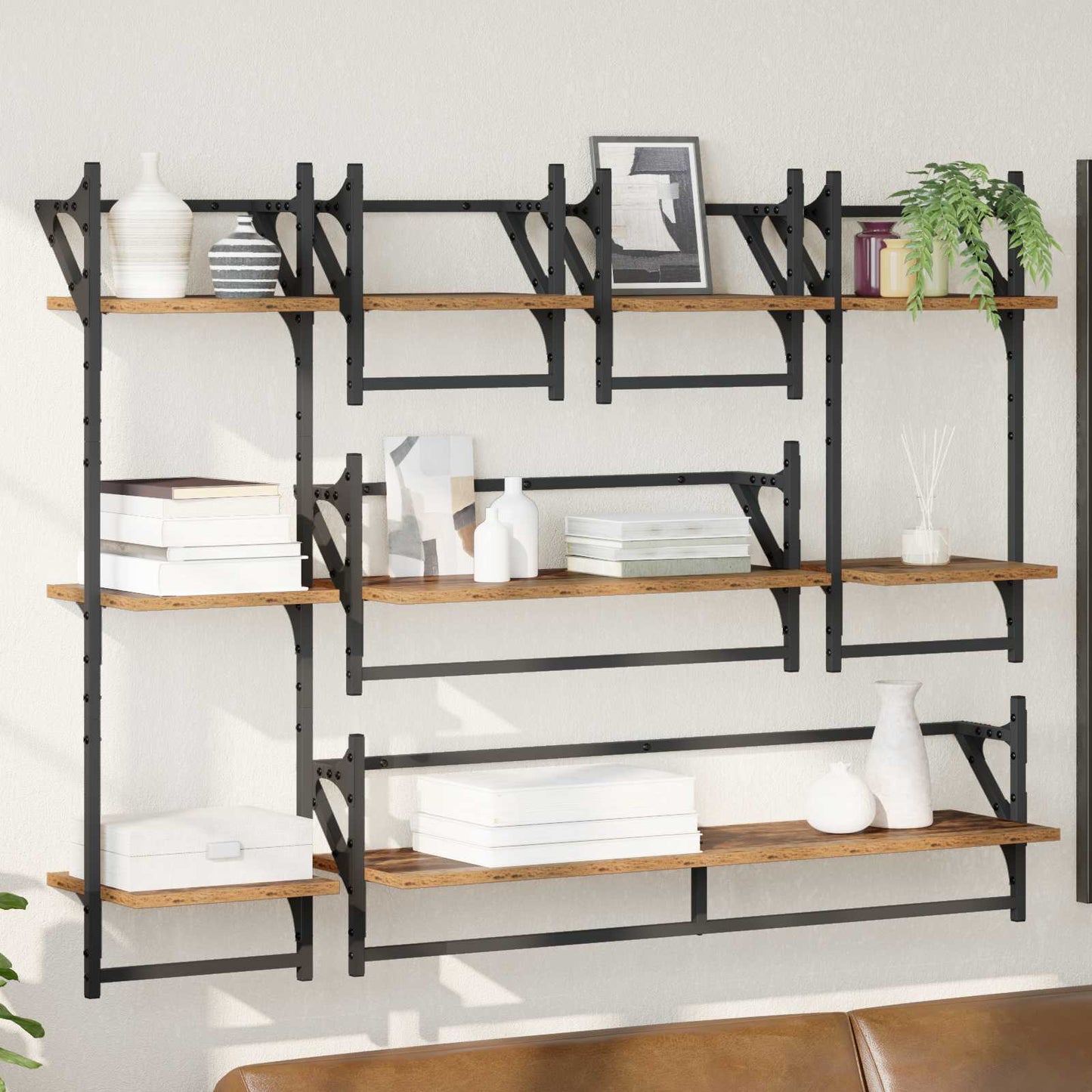 vidaXL Wandregal-Set 6 pcs Altholz 100 x 25 x 30 cm Holzwerkstoff