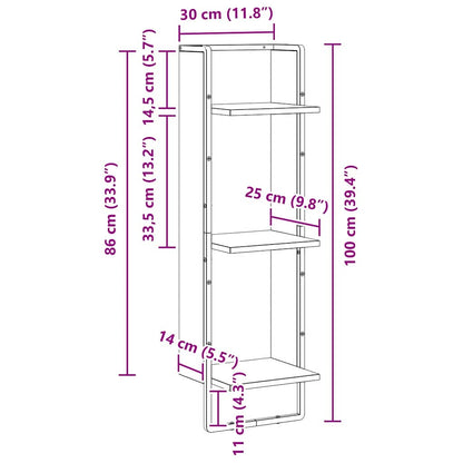 vidaXL Wandregal Schwarz Eichen-Optik 30 x 25 x 100 cm Holzwerkstoff