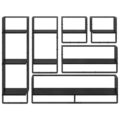 Wandregal-Set 6 pcs Schwarz Eichen-Optik 100 x 25 x 30 cm