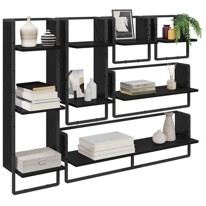 Wandregal-Set 6 pcs Schwarz Eichen-Optik 100 x 25 x 30 cm