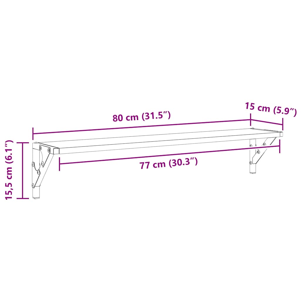 vidaXL Wandregale 2 pcs Schwarz Eichen-Optik 80 x 15 x 15,5 cm