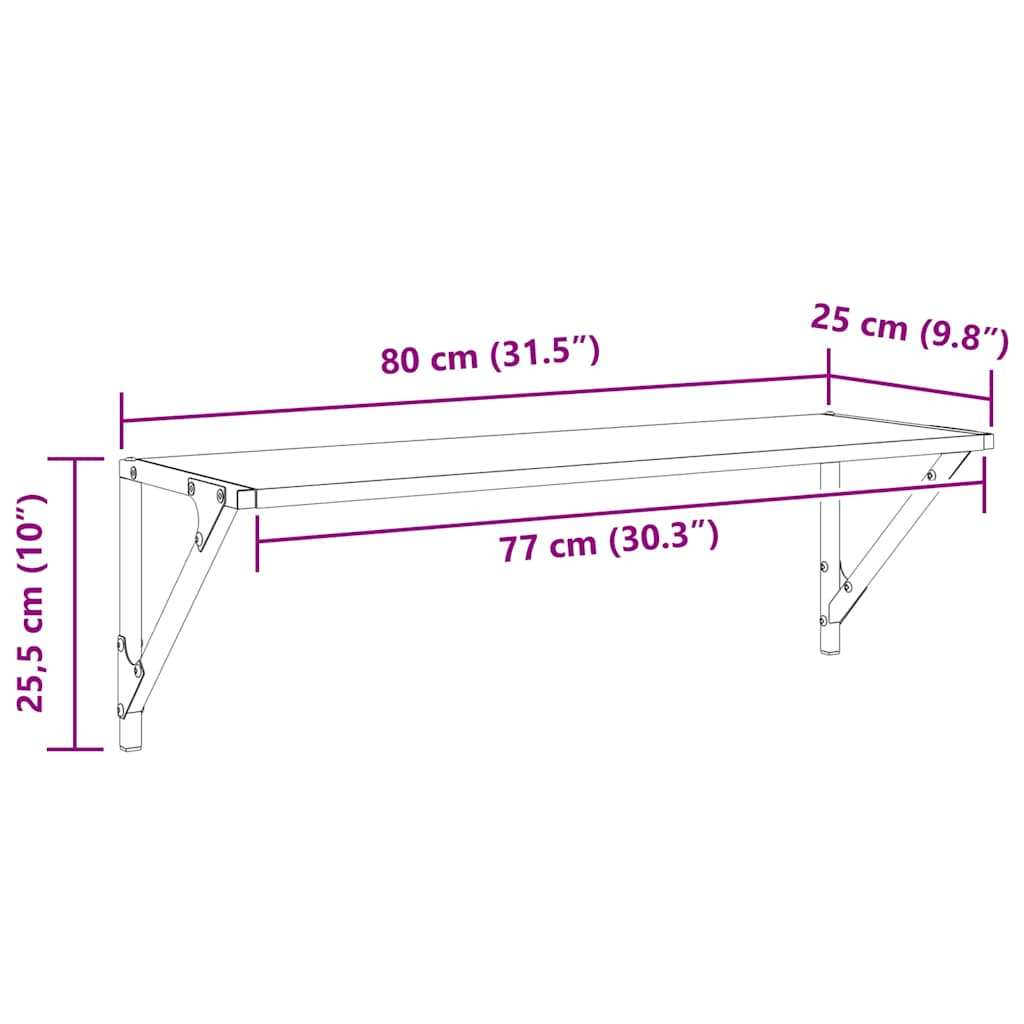 vidaXL Wandregale 2 pcs Schwarz Eichen-Optik 80 x 25 x 25,5 cm